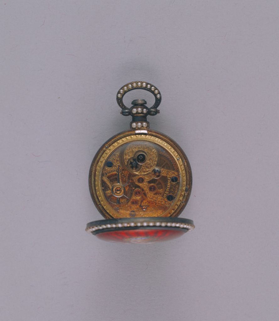 图片[3]-Bronze Plated Enamel Ladies’ Qin Playing Pocket Watch-China Archive